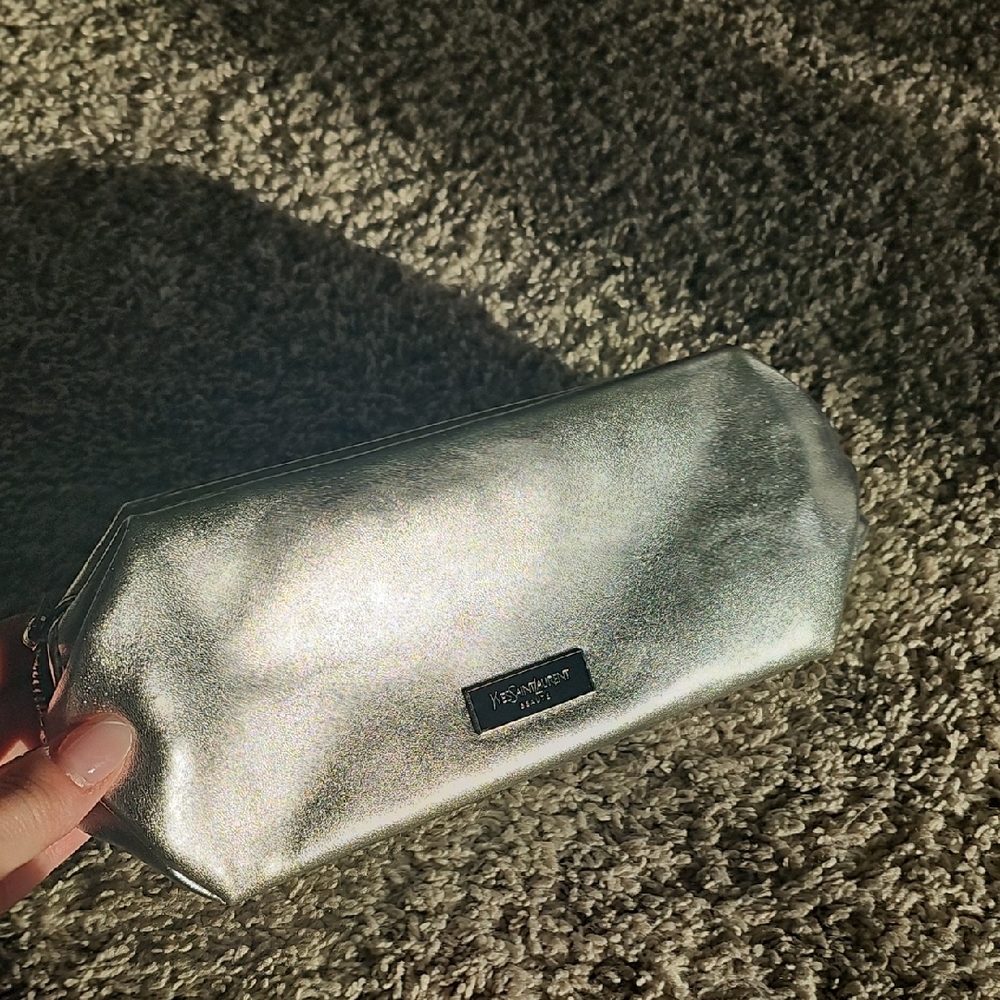 YSL Metallic Silver Cosmetic Bag